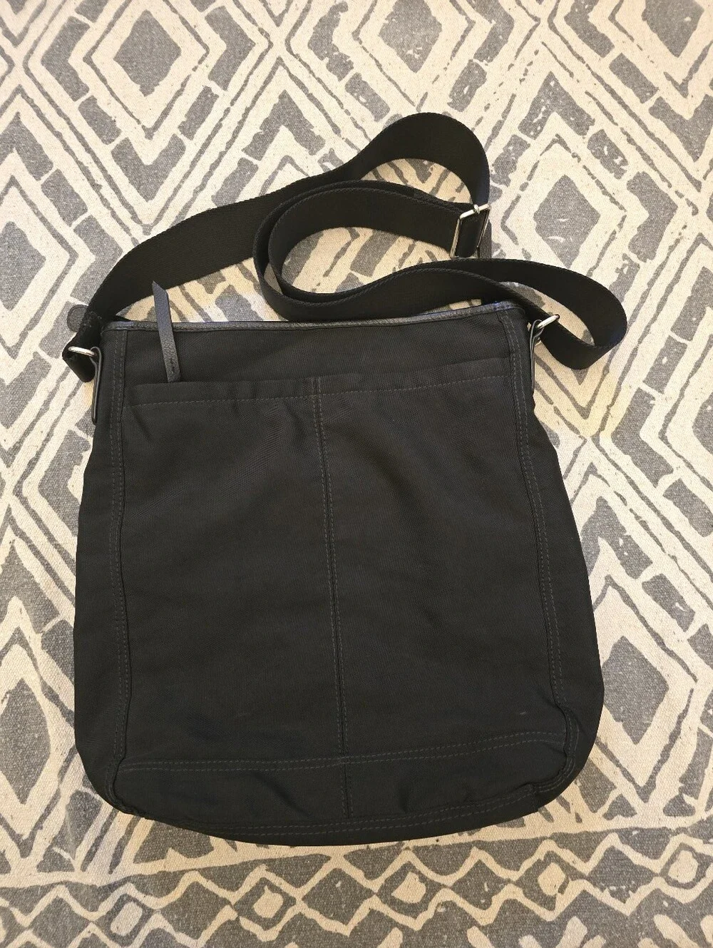 Hugo Boss Black Unisex Canvas Messenger Bag with Leather Trim & Adjustable Strap
